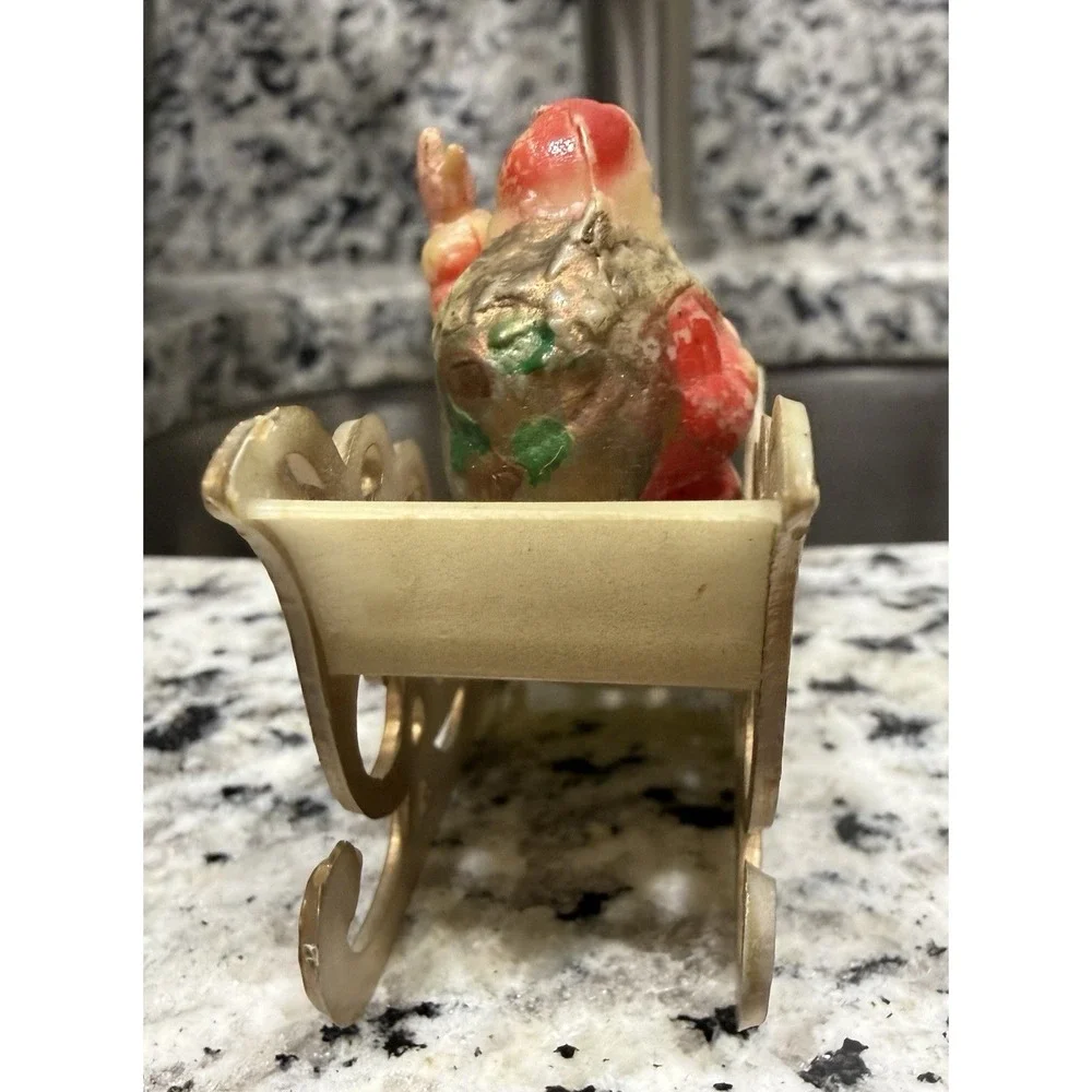 Vintage Plastic Santa Claus Sleigh Christmas Ornament Decor Hong Kong